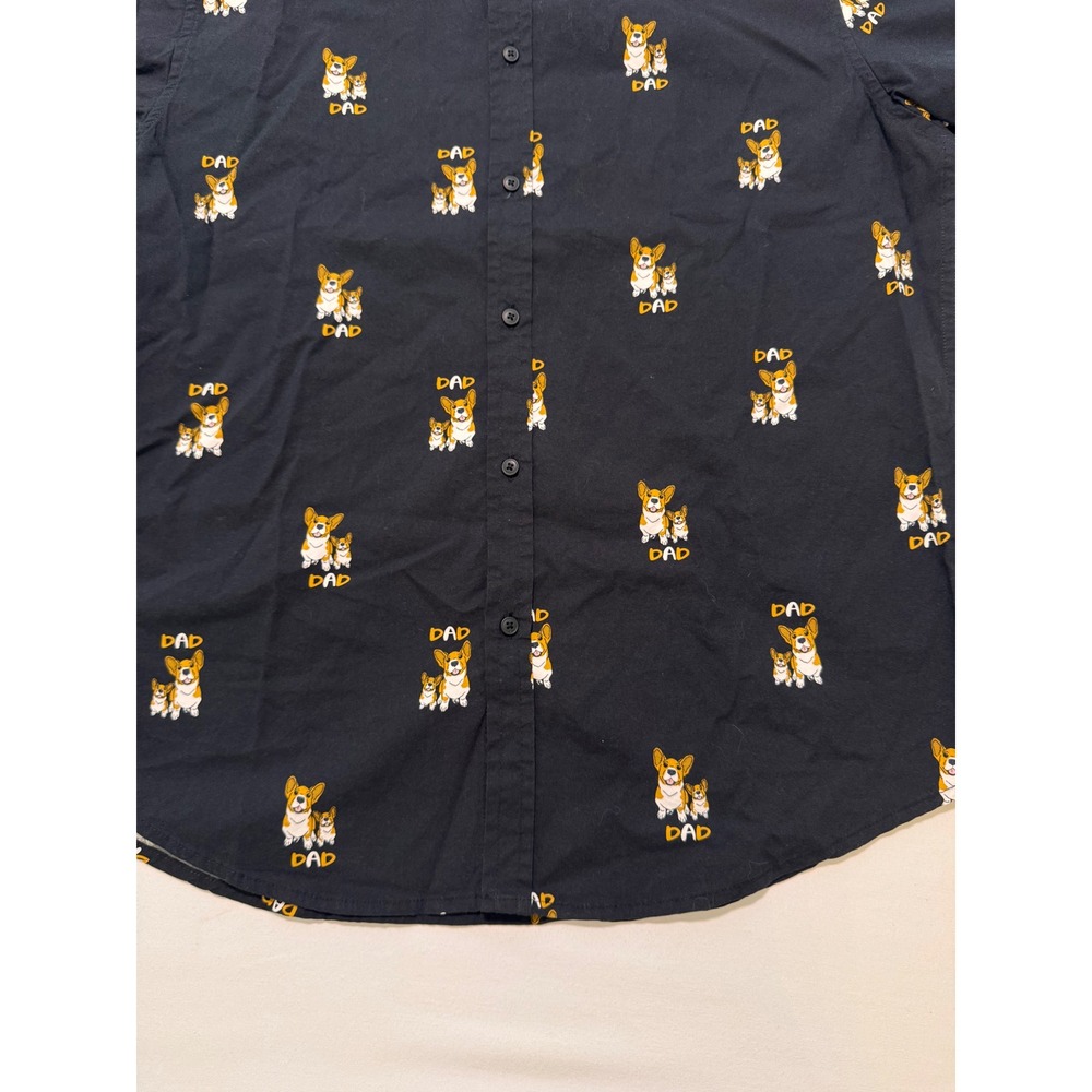Denim & Flower Ricky Singh Mens Large Corgi Dad Dog Print Short Sleeve Black
